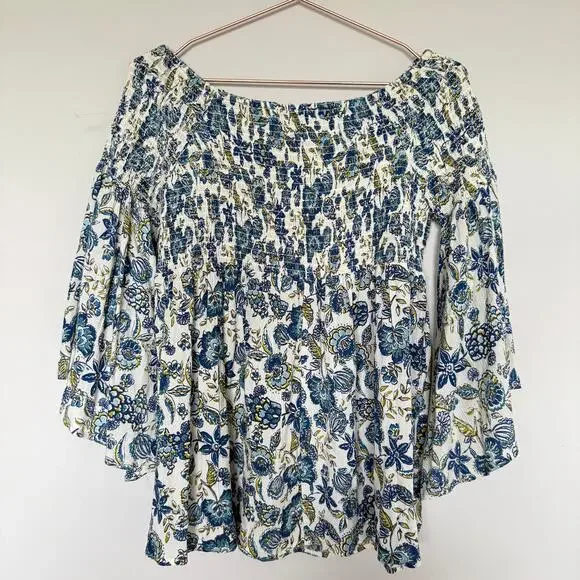 Angie Womens Tunic Top Small Bell Sleeve Cottagecore Fairy Flowy Floral Boho - Picture 6 of 6